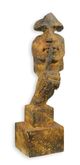 A RESIN AND MGO SPEAK NO EVIL" SCULPTURE - RUSTY FINISH"