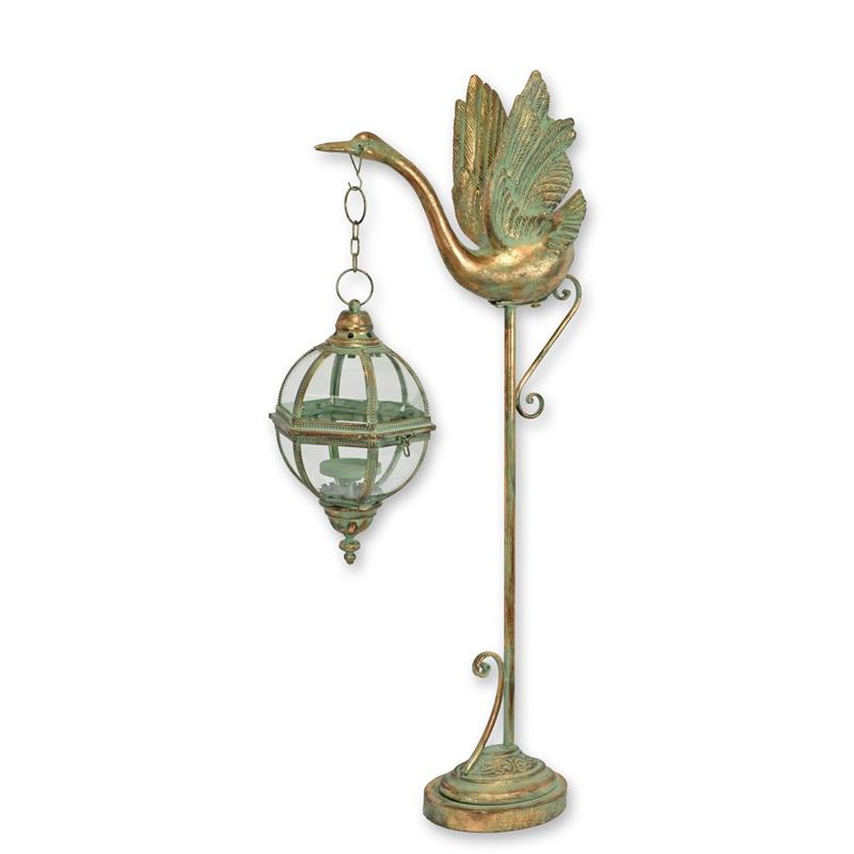 A RESIN AND TIN FLYING SWAN LANTERN