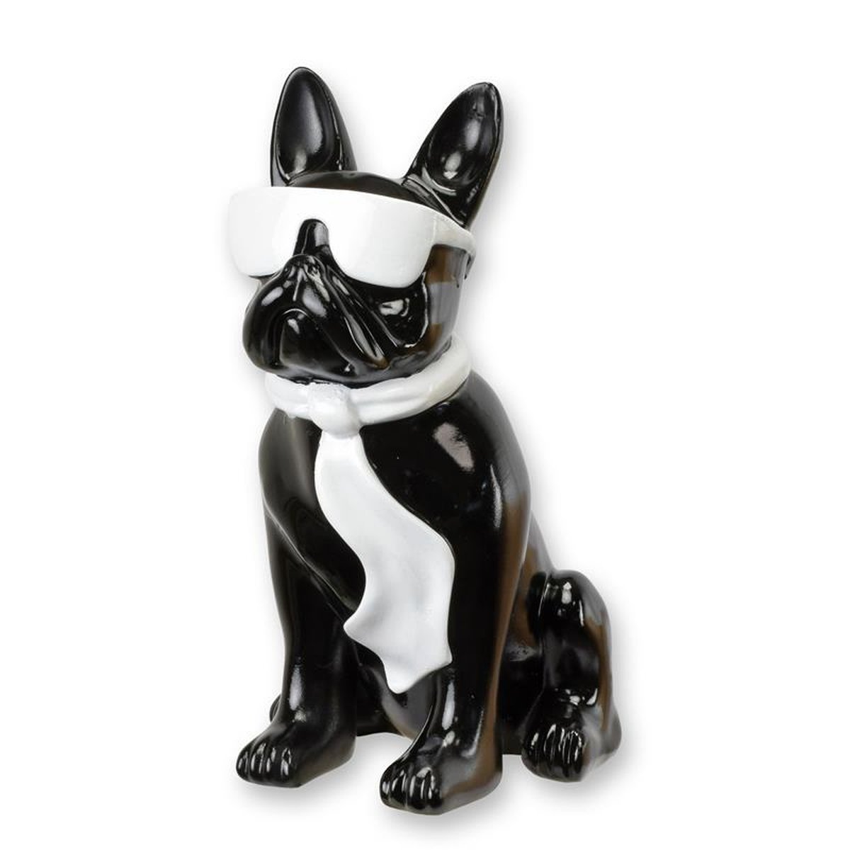 A RESIN BULLDOG WITH SUNGLASSES AND TIE - BLACK