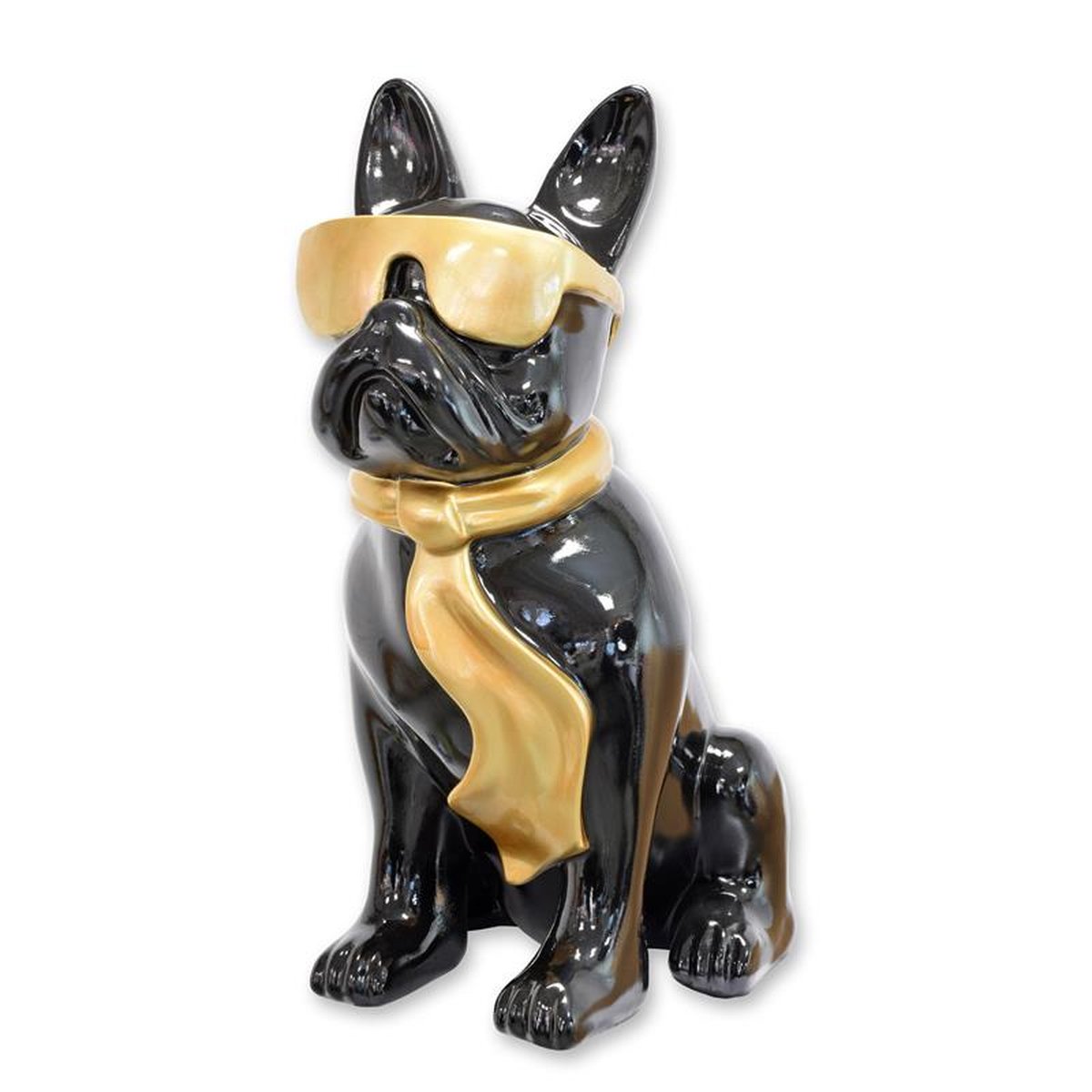 A RESIN BULLDOG WITH SUNGLASSES AND TIE - BLACK