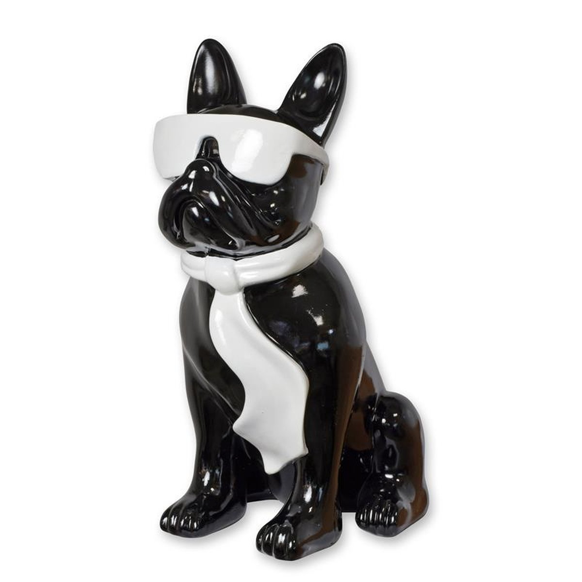 A RESIN BULLDOG WITH SUNGLASSES AND TIE - BLACK