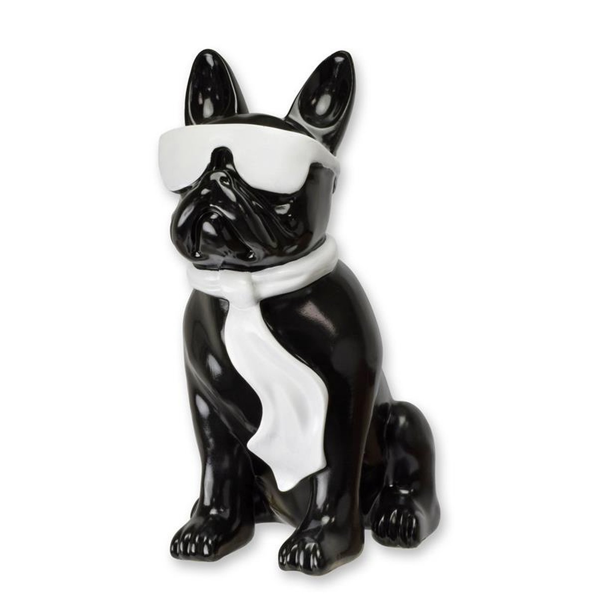 A RESIN BULLDOG WITH SUNGLASSES AND TIE - BLACK