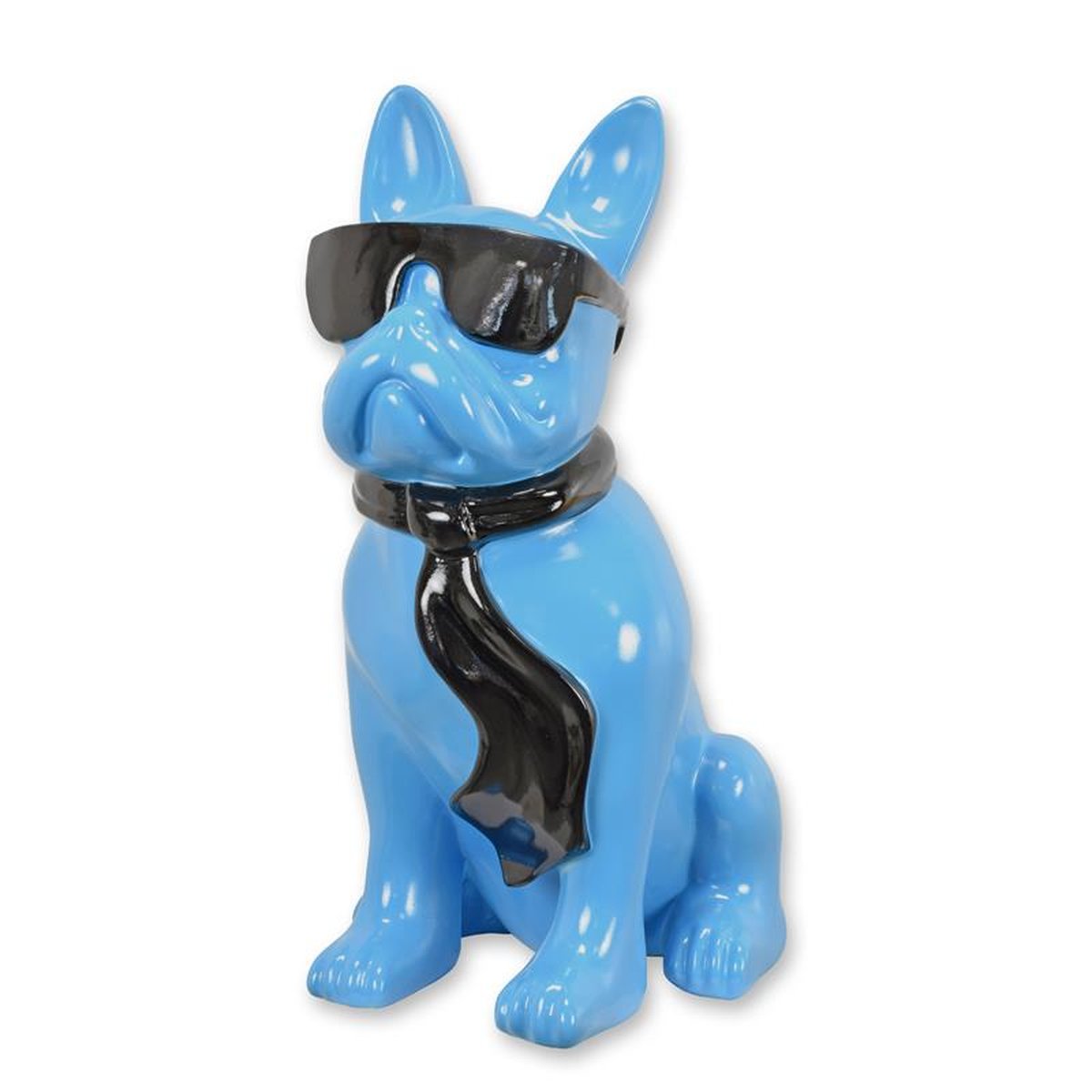 A RESIN BULLDOG WITH SUNGLASSES AND TIE - BLUE