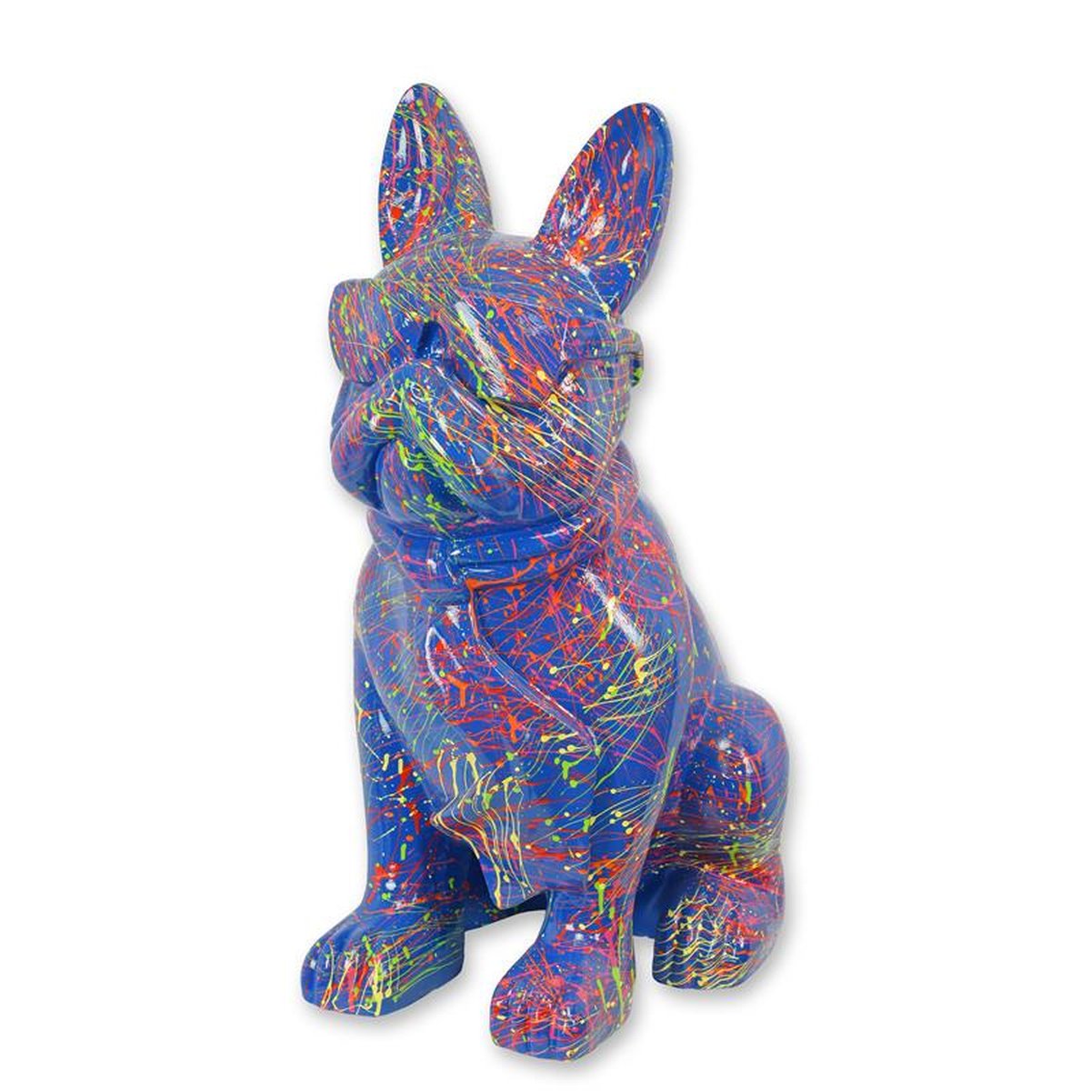 A RESIN BULLDOG WITH SUNGLASSES AND TIE - BLUE SPLASH
