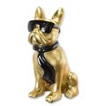 A RESIN BULLDOG WITH SUNGLASSES AND TIE - GOLD