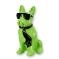 A RESIN BULLDOG WITH SUNGLASSES AND TIE - GREEN