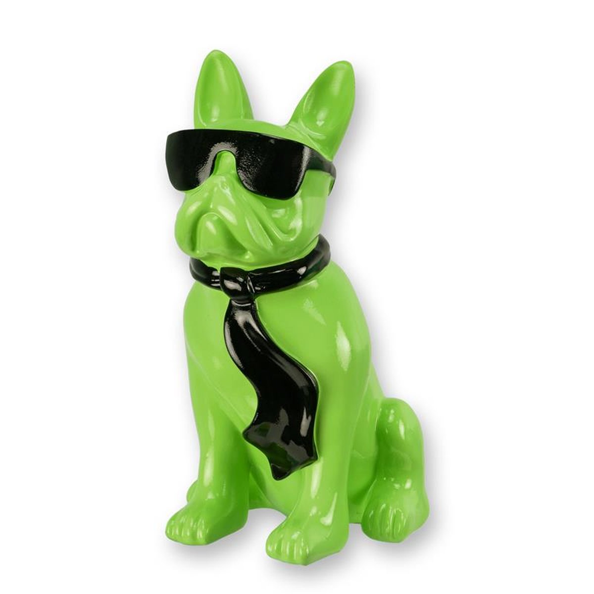 A RESIN BULLDOG WITH SUNGLASSES AND TIE - GREEN