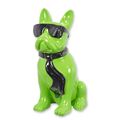 A RESIN BULLDOG WITH SUNGLASSES AND TIE - GREEN