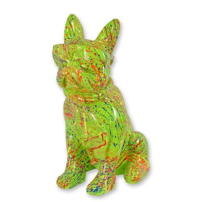 A RESIN BULLDOG WITH SUNGLASSES AND TIE - GREEN SPLASH