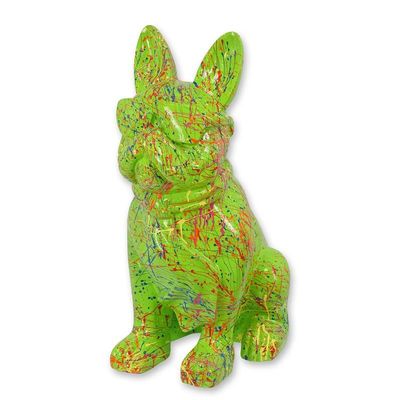 A RESIN BULLDOG WITH SUNGLASSES AND TIE - GREEN SPLASH