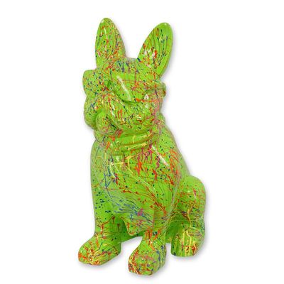 A RESIN BULLDOG WITH SUNGLASSES AND TIE - GREEN SPLASH