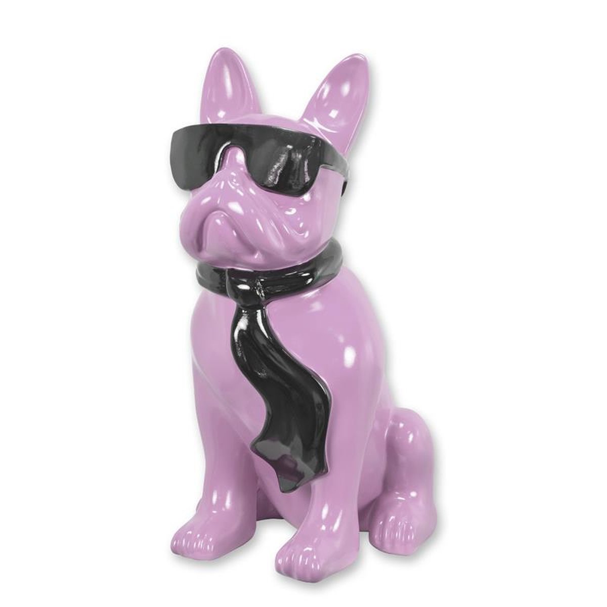 A RESIN BULLDOG WITH SUNGLASSES AND TIE - LILAC