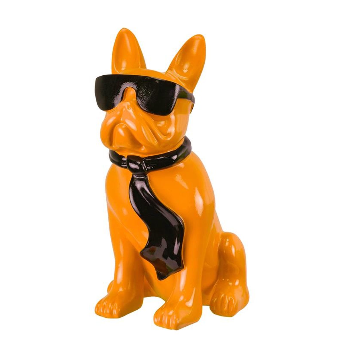 A RESIN BULLDOG WITH SUNGLASSES AND TIE - ORANGE