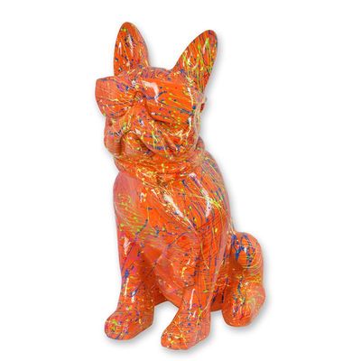 A RESIN BULLDOG WITH SUNGLASSES AND TIE - ORANGE SPLASH