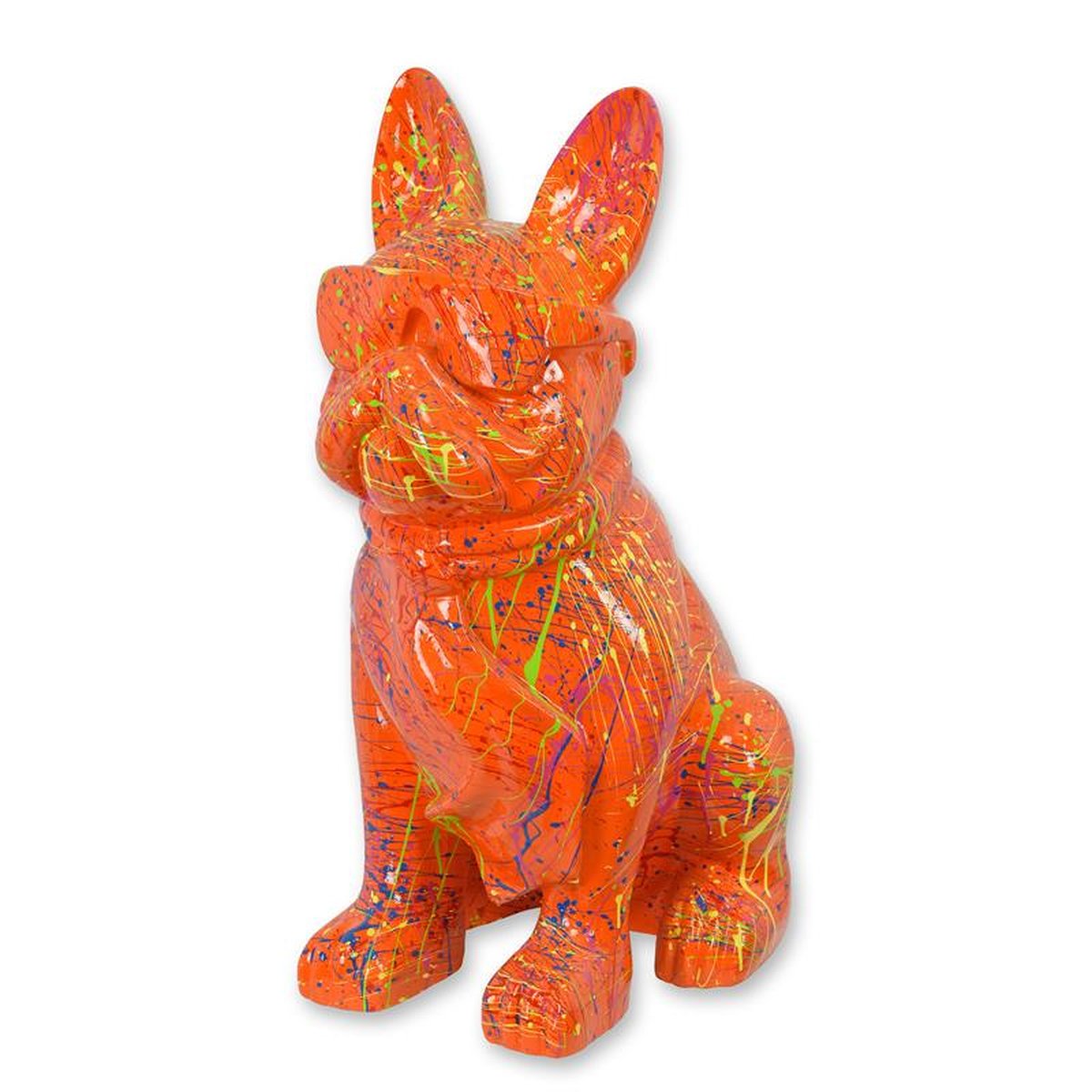 A RESIN BULLDOG WITH SUNGLASSES AND TIE - ORANGE SPLASH