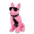 A RESIN BULLDOG WITH SUNGLASSES AND TIE - PINK