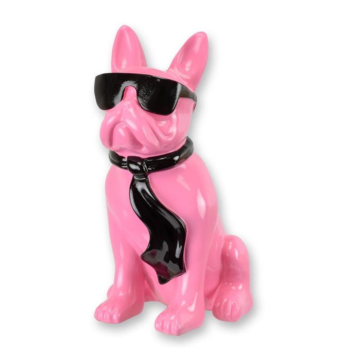 A RESIN BULLDOG WITH SUNGLASSES AND TIE - PINK