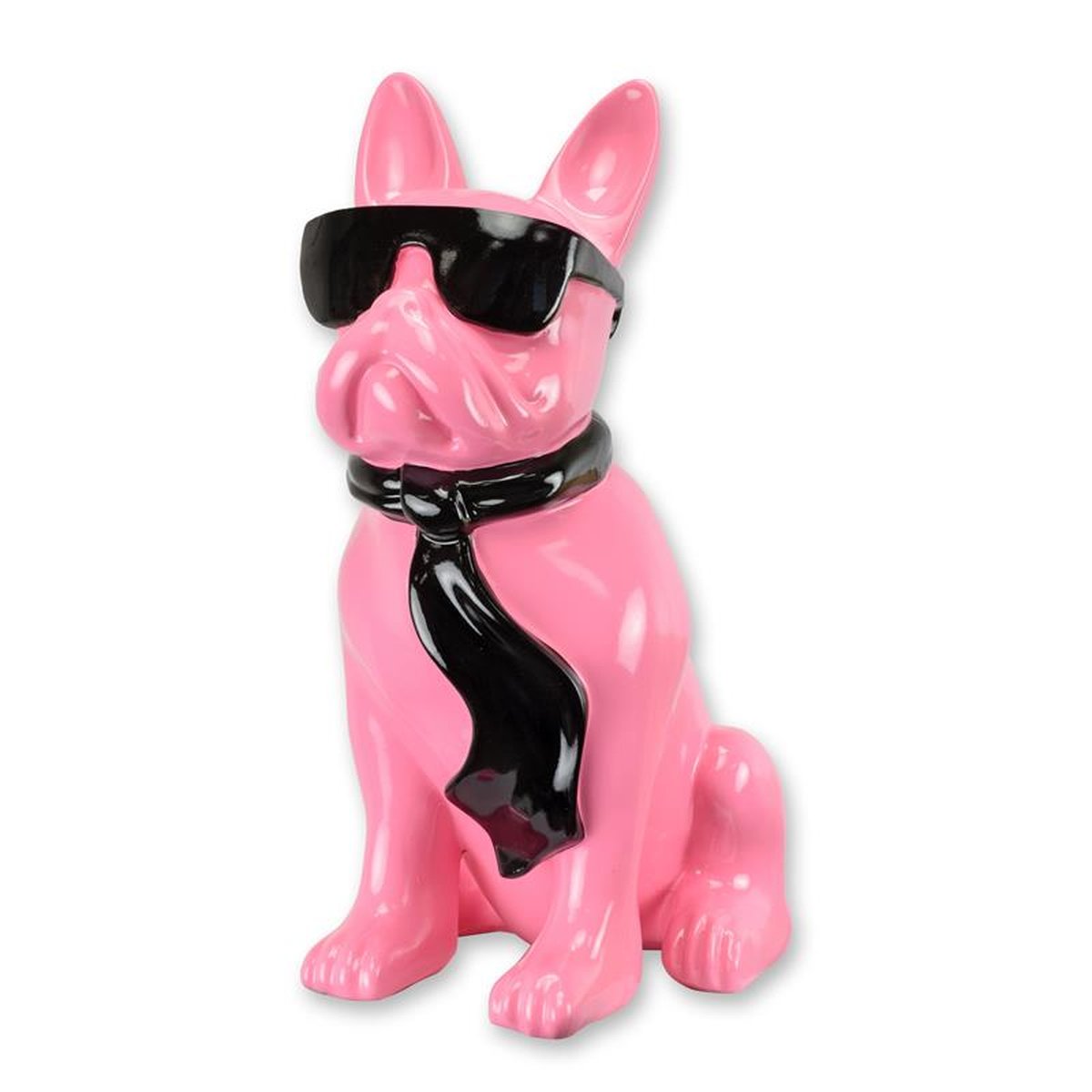 A RESIN BULLDOG WITH SUNGLASSES AND TIE - PINK