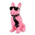 A RESIN BULLDOG WITH SUNGLASSES AND TIE - PINK