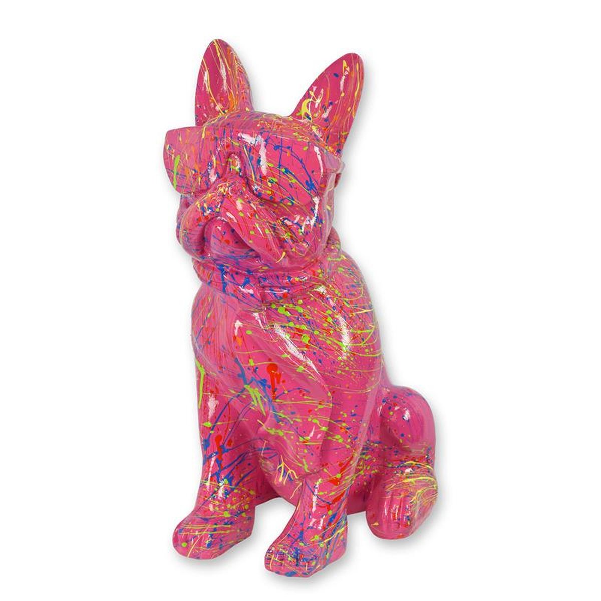 A RESIN BULLDOG WITH SUNGLASSES AND TIE - PINK SPLASH