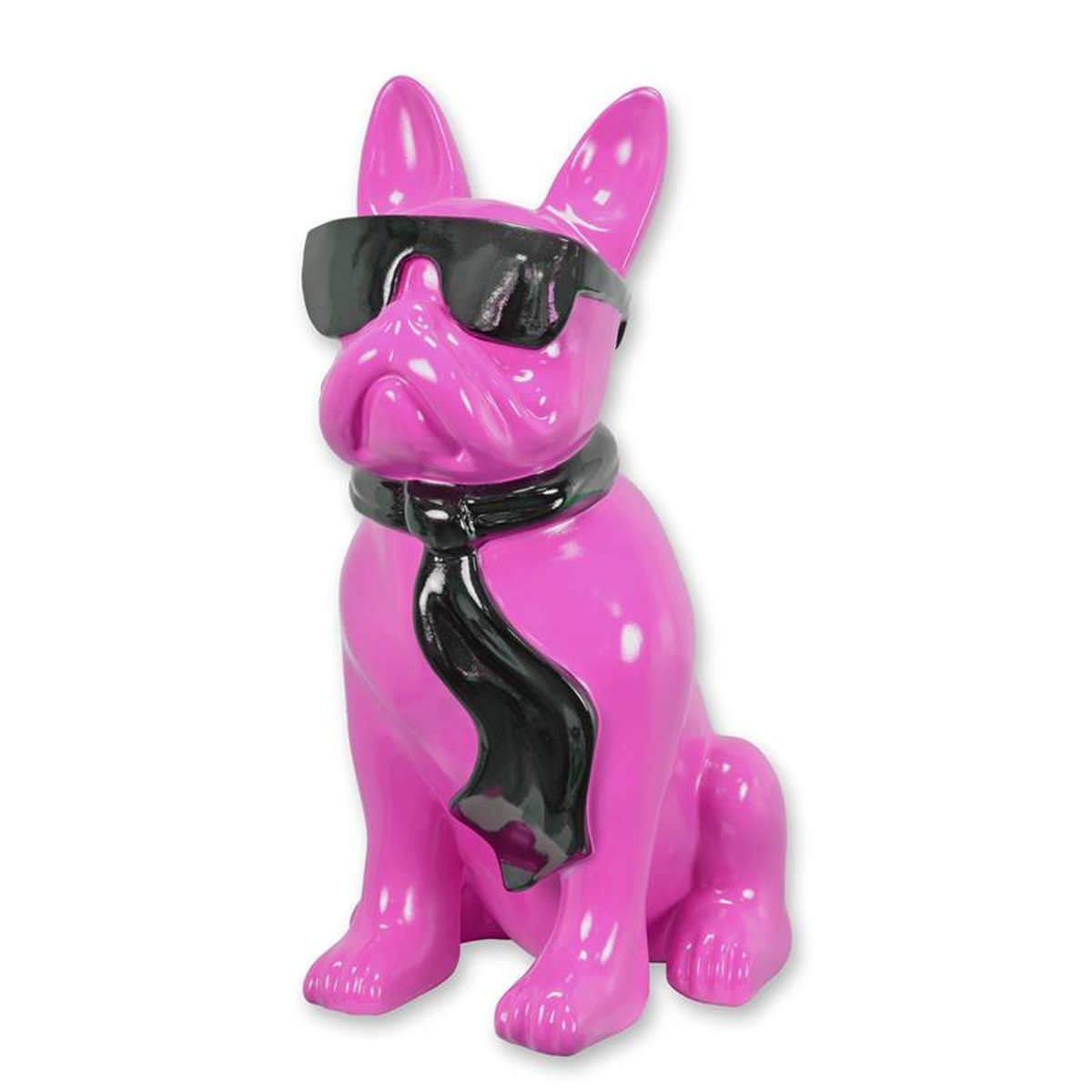 A RESIN BULLDOG WITH SUNGLASSES AND TIE - PURPLE