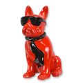 A RESIN BULLDOG WITH SUNGLASSES AND TIE - RED