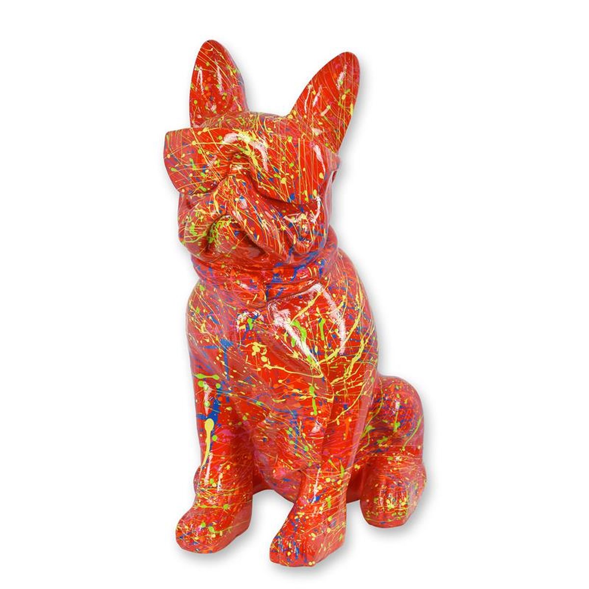 A RESIN BULLDOG WITH SUNGLASSES AND TIE - RED SPLASH