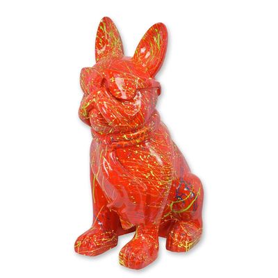 A RESIN BULLDOG WITH SUNGLASSES AND TIE - RED SPLASH
