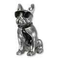 A RESIN BULLDOG WITH SUNGLASSES AND TIE - SILVER