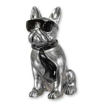 A RESIN BULLDOG WITH SUNGLASSES AND TIE - SILVER