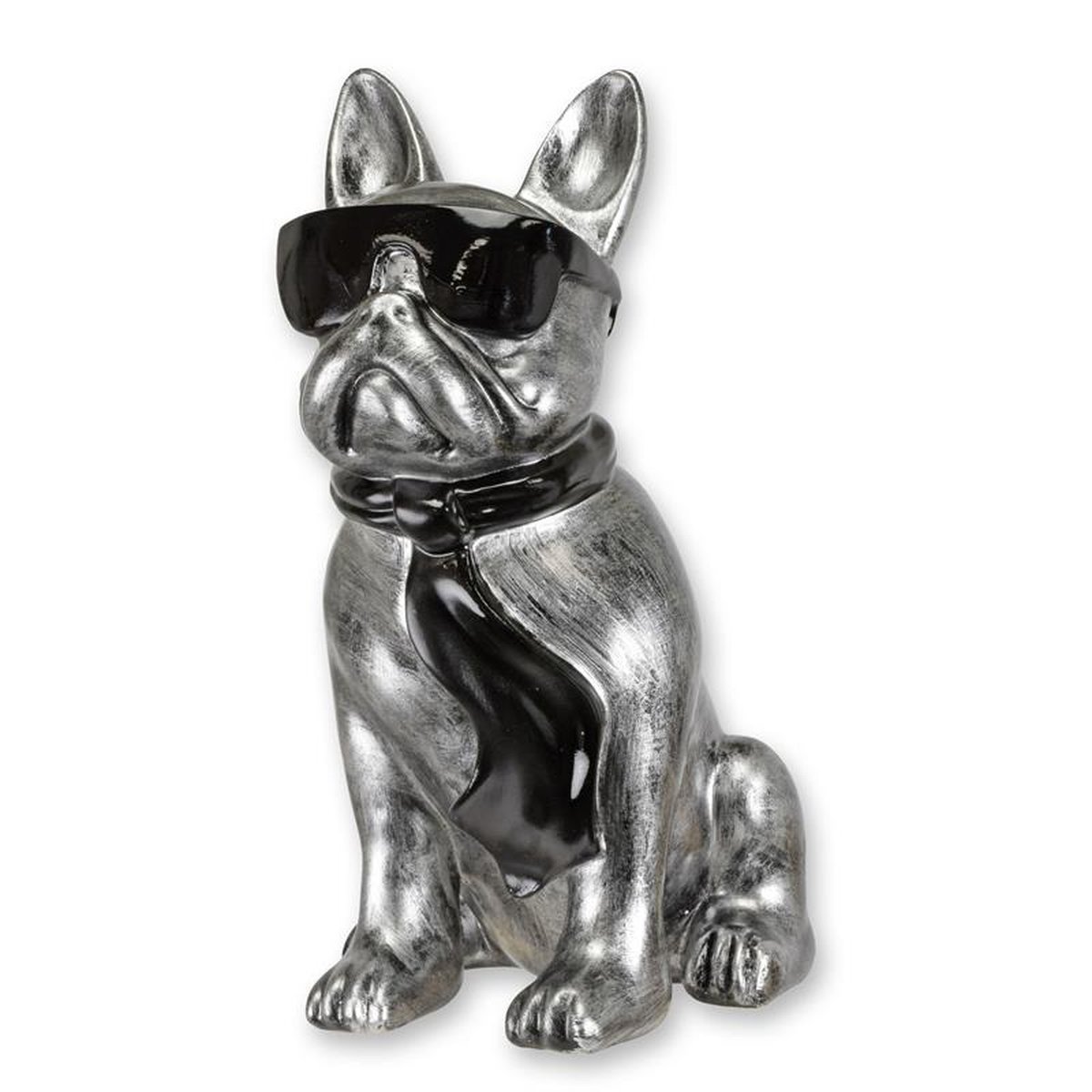 A RESIN BULLDOG WITH SUNGLASSES AND TIE - SILVER