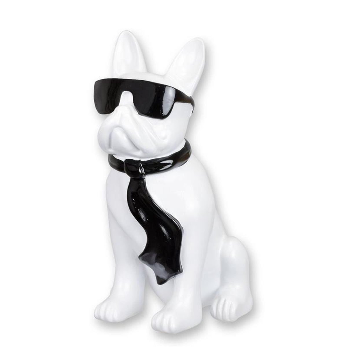 A RESIN BULLDOG WITH SUNGLASSES AND TIE - WHITE