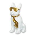 A RESIN BULLDOG WITH SUNGLASSES AND TIE - WHITE