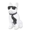 A RESIN BULLDOG WITH SUNGLASSES AND TIE - WHITE
