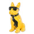 A RESIN BULLDOG WITH SUNGLASSES AND TIE - YELLOW