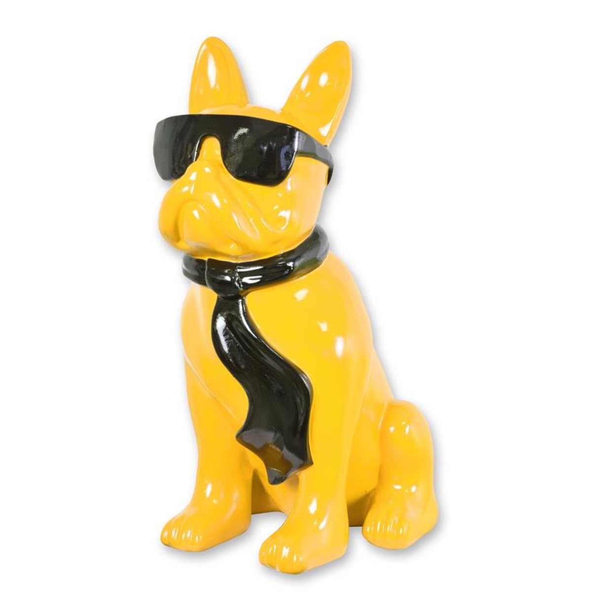A RESIN BULLDOG WITH SUNGLASSES AND TIE - YELLOW