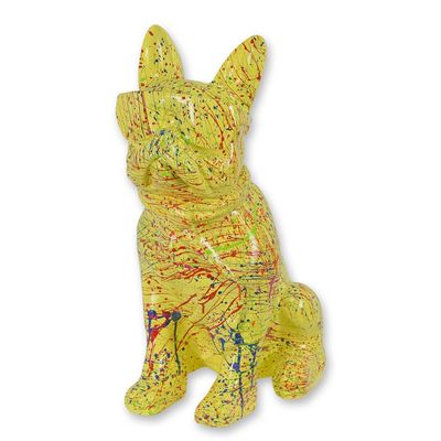 A RESIN BULLDOG WITH SUNGLASSES AND TIE - YELLOW SPLASH