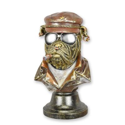 A RESIN BUST OF A DRESSED ENGLISH BULLDOG SMOKING A CIGAR