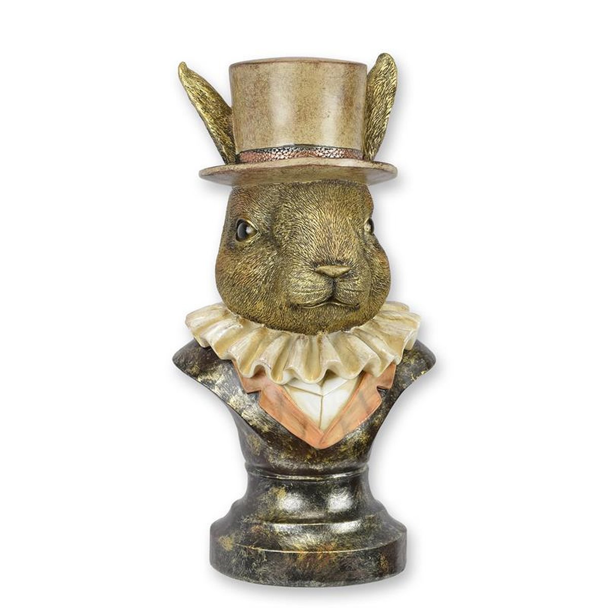 A RESIN BUST OF A DRESSED RABBIT