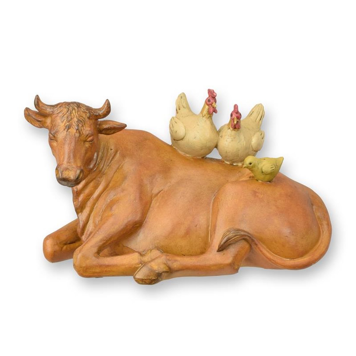 A RESIN COW AND HENS FARM STACK