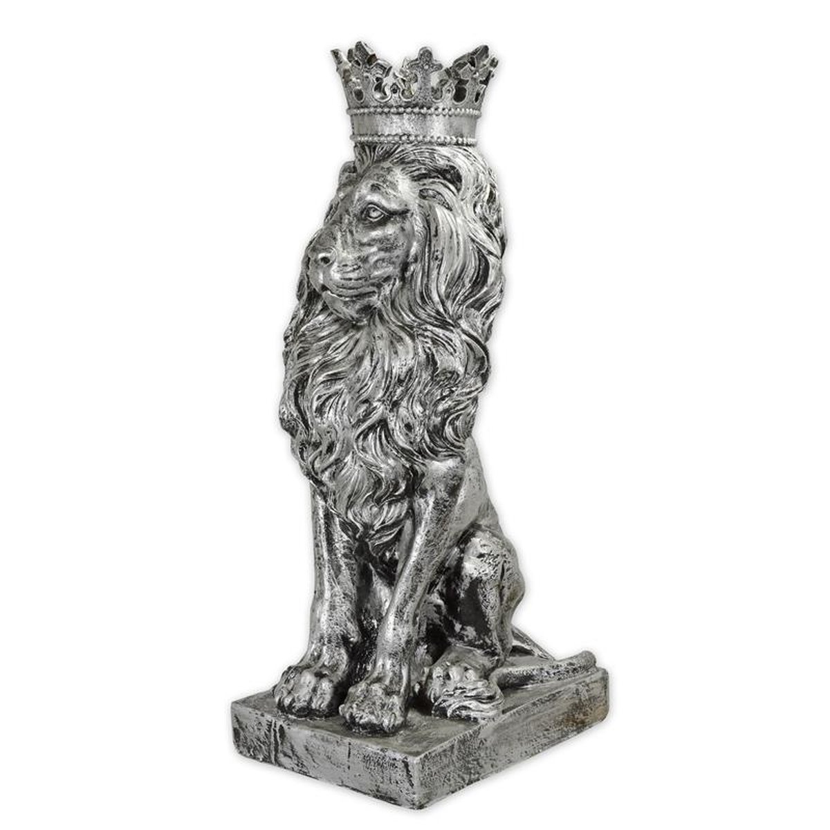 A RESIN CROWNED LION - OLD SILVER