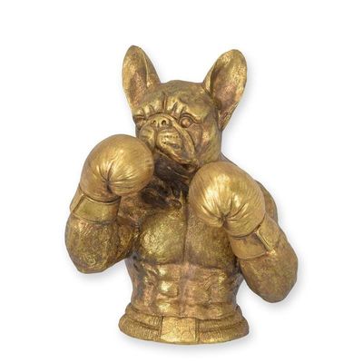 A RESIN FIGURINE OF A BOXING BULLDOG