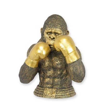 A RESIN FIGURINE OF A BOXING GORILLA