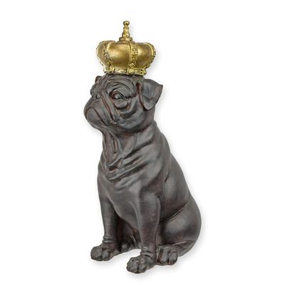 A RESIN FIGURINE OF A CROWNED BULLDOG