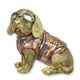 A RESIN FIGURINE OF A DACHSHUND PUPPY DRESSED AS A PILOT