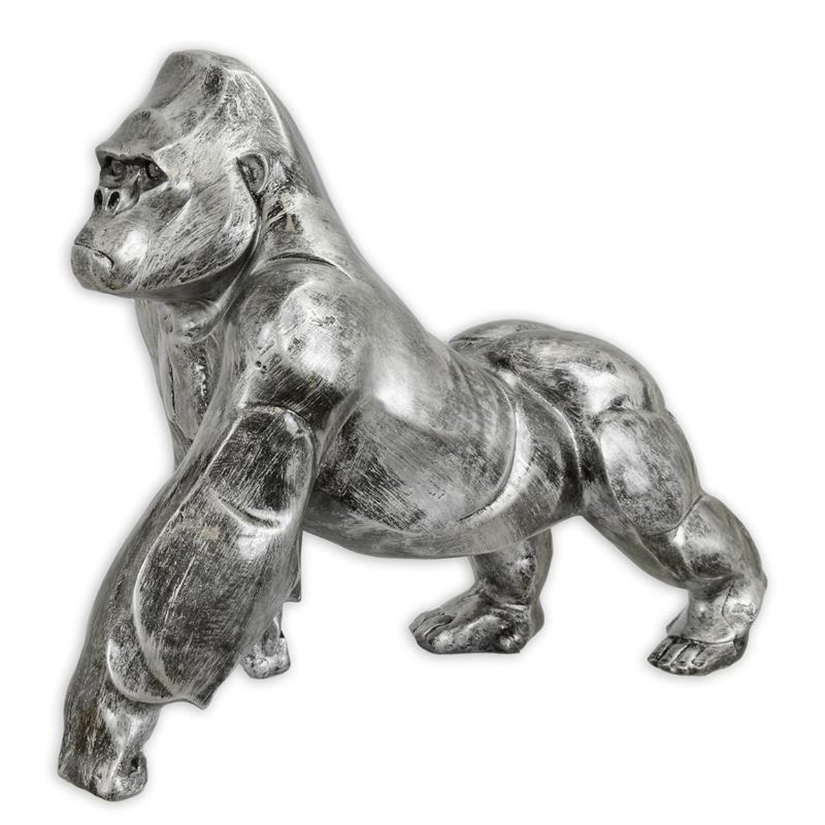 A RESIN FIGURINE OF A GORILLA - OLD SILVER