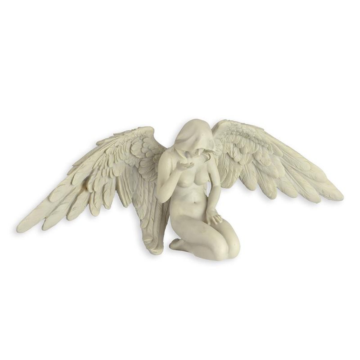 A RESIN FIGURINE OF A HOODED ANGEL
