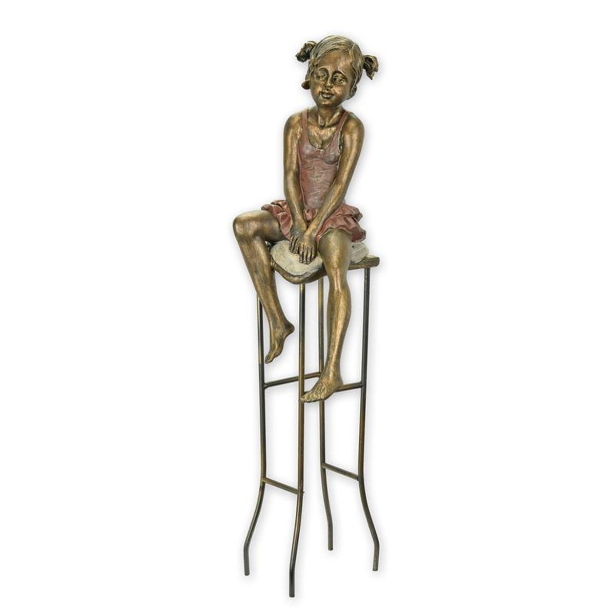 A RESIN FIGURINE OF A LITTLE GIRL ON STOOL