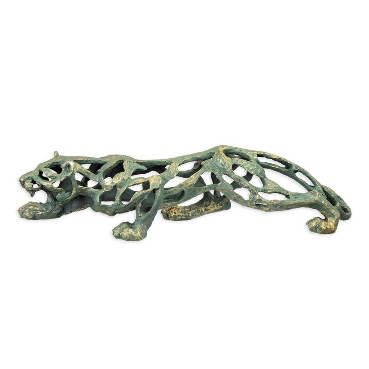 A RESIN FIGURINE OF A PIERCED JAGUAR