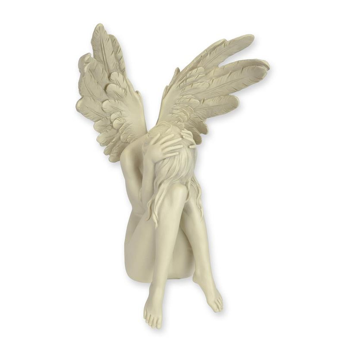 A RESIN FIGURINE OF AN ANGEL RECLINING